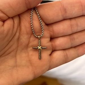 David Yurman gold X cross necklace with box chain